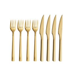 Luksuriøst Guld Steakset med 8 Deler fra RAW - Premium Kvalitet, Balansert Design og Maskinvaskbar